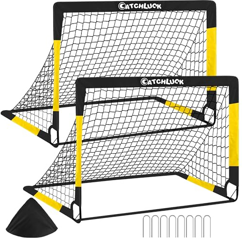 CATCHLUCK Fotbollsmål barn mål fotboll barn fotbollsmål set om 2 popup-fotbollsmål utomhus trädgård (Gul-120x90x90)