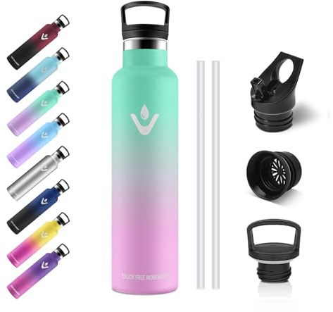 Gourde Isotherme 1L, Bouteille Isotherme Acier Inoxydable, Bouteille d'eau Étanche, sans BPA, Gourde Inox avec Paille, Réutilisable, Gourde pour Enfant, Fitness, Randonnée, Camping, Cyclisme