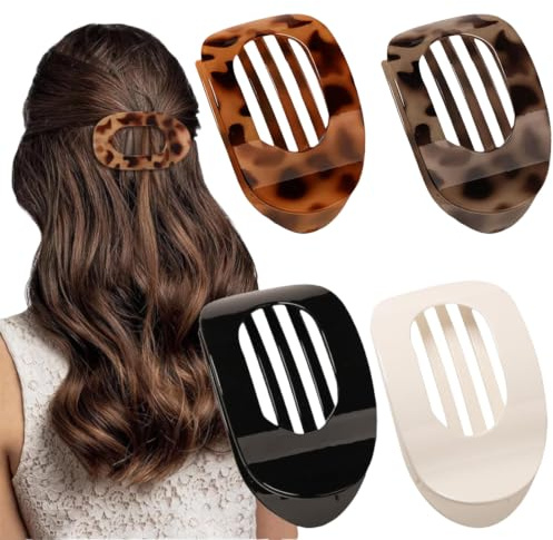 AWAVM Lot de 4 pinces à cheveux plates pour femme – Tenue forte pour cheveux fins/épais, design incurvé, pinces mates élégantes (4 couleurs)