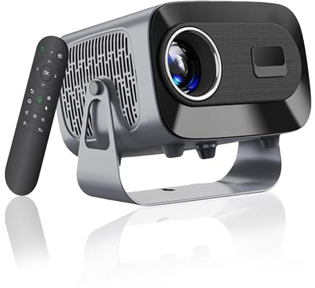 Miniproyector con HDMI, 200 lúmenes ANSI, resolución 720P, proyector portátil para Dormitorio, Cine en casa y Exteriores (Gris) - Diseño Compacto, Android 9.0 y proyección Inteligente 180