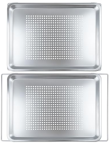 Expandable Perforated Baking Sheet Pan Large, (17.79~21.65) × 12.79 Inches, Adjustable in Length, Embedded Oven Food Tray, Cooking Tray for Oven, Large Steel Cookie Sheets for Baking 2 Pack