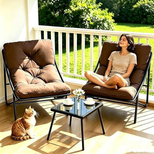 LIJYITF Balkonmöbel Set 3 teilig, Gartenmöbel Set,Terrassenmöbel 2 Stühle mit Sitzkissen und Tisch,Balkonmöbel Kleiner Balkon, Bequemer Balcony Furniture Sitzgruppe für Garten Terrasse. (Braun (-1))