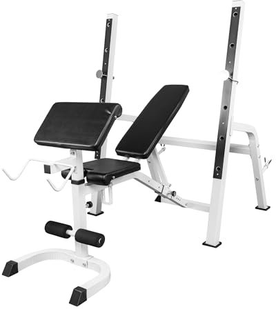 GORILLA SPORTS® Hantelbank - Multifunktion, mit Ablage, Verstellbare Höhe und Neigungswinkel, Curlpult, bis 280kg Belastbar, Schwarz/Weiß - Trainingsbank, Kraftstation, Bankdrücken, Schrägbank