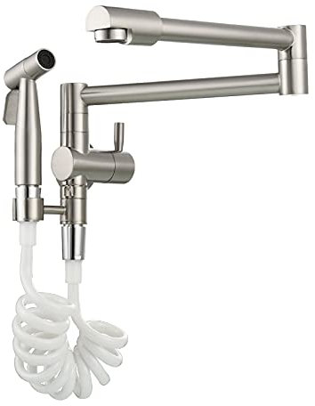 Tecmolog Topffüller Wasserhahn Messing Wandarmatur Küche 360° Schwenkbare Küchenarmatur mit Handbrause, Gebürsteter Nickel, CT169NA