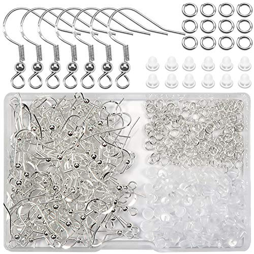 TOAOB 400 Piezas Ganchos de Pendientes Plateado Chapados en 925 Plata y 4mm para Anillos de Saltar y Tuercas de Pendientes de Silicona Transparente para Kits de Fabricación de Joyas