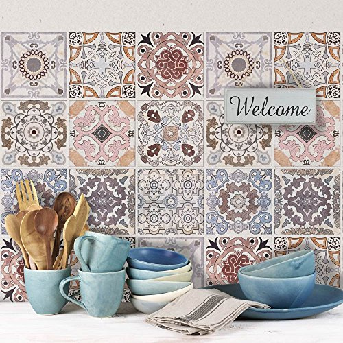 RE-COVERTILES - Kakel Klistermärken Badrum och Kök 12 Pcs 15x15 cm - PS00058 PVC väggdekoration Vattentät Kakel Mosaik Azulejos stil cementplattor