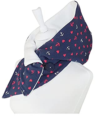 Handgefertigter Kapuzenschal aus Jersey blau rot mit Herz und Anker Fleece