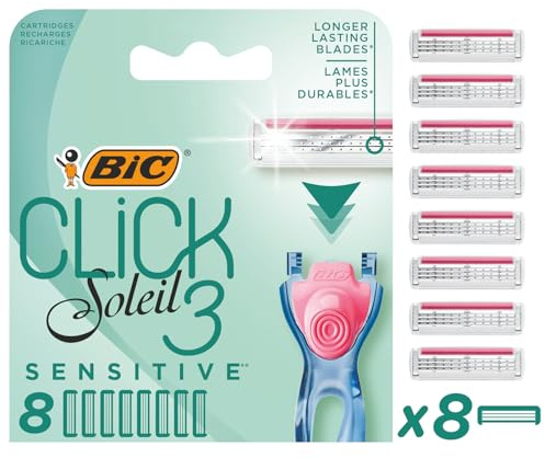 BIC Rasierklingen für Damen Rasierer Click 3 Soleil Sensitive, 8er Nachfüllpack für den pflegenden Nassrasierer mit 3 Klingen