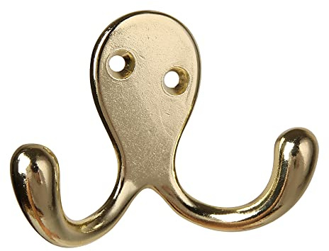 HASWARE 6 PCS Double Prong Robe Hook, Dual Coat Hooks with 12 Pieces Screws Wall Mounted Hooks Robe Hooks Hangers Heavy Duty for Hanging Hat Tie Clothes Coats Towel Keys for Bedroom (Bright Brass)