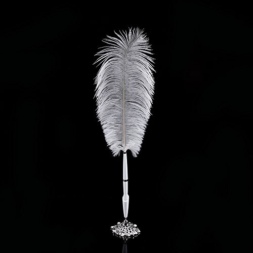 Alvinlite Stifte Gästebuch Hochzeit Kugelschreiber mit Feder, Deluxe Hochzeit Federkiel Feder Stift mit Metallhalter für Hochzeitszeremonie