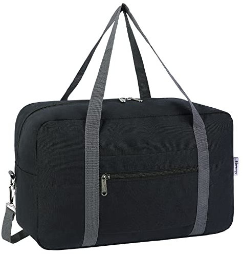 für Ryanair Handgepäck 40x20x25 & Handgepäck Tasche für Flugzeug - Faltbare Klein Reisetasche Damen & Weekender Damen - Handgepäck Koffer 20L (Schwarz (mit Schultergurt))