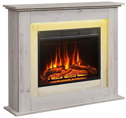 FlameKo Savannah Fireplace with 39 surround and Realistic Flame Effect Heater Grey Bronx Oak Multiple Colours Available