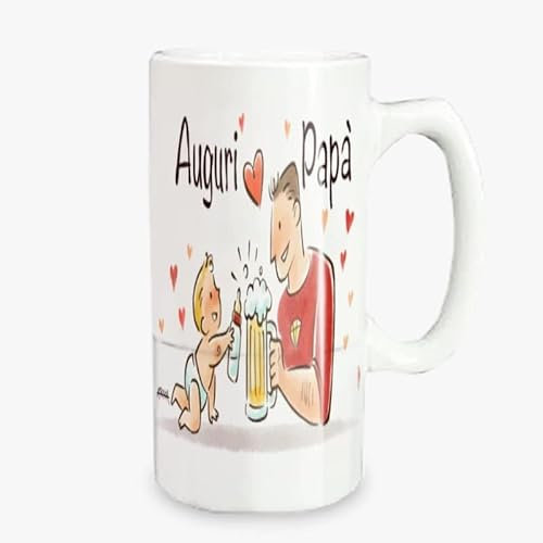 Boccale da Birra in Vetro satinato o Ceramica 500 600 ml personalizzato con foto e testo idea regalo Natale Uomo Papà Compleanno (ceramica 600ml)