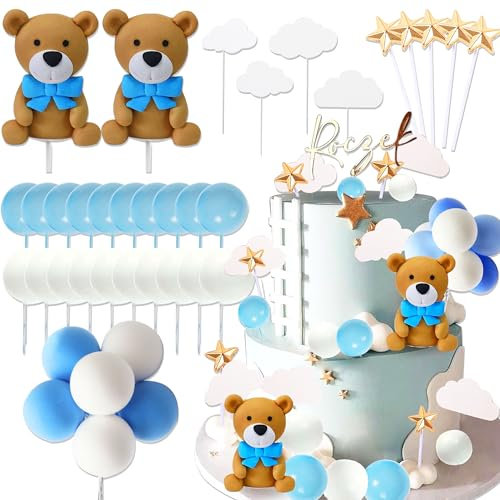 JeVenis Decorazione Torta Orsacchiotto Stelle Baby Shower Festa Compleanno Orsacchiotto Forniture