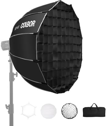 Softbox Parabolico, COLBOR BP45 45cm Softbox a Sgancio Rapido 16 Nervature con Doppio Diffusore, Griglia a nido d'ape, Compatibile con COLBOR Serie CL60/CL100X/CL100 e Altre Luci Bowens Mount