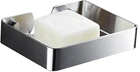 Biutimarden Seifenschale Ohne Bohren mit Abfluss Edelstahl Seifenhalter Wandmontiert Selbstklebende Seifenhalter Bad Küche Ablage für Seife und Schwammbürsten Shampoo Seifendose(Gebürstet)