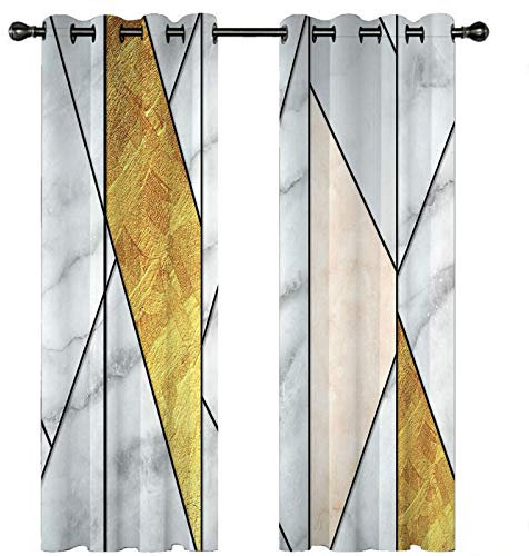 Homxi Gardinen Küche Blickdicht 2er Set,2 x 107W x 160H cm,Lichtundurchlässige Vorhänge Grau Gelb Geometriemuster Ösen Vorhang