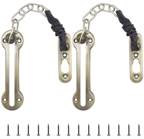 Yosawa 2 Pcs Chain Door Guard ，Door Chain Lock Door Latch ，Child Proof Apartment Front Chain Door Guard with Screws，Steel Chain with Leather Cover（Bronze/SL）