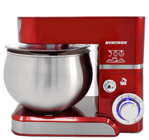 Syntrox Germany Küchenmaschine & Knetmaschine Basic 5 Liter, Stabile rutschfeste Gummifüße, Hochwertiges Design, Multifunktionale Küchenmaschine (Rot)