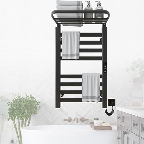 Controllo Touch Scaldasalviette Elettrico, 4 Modalità Scaldasalviette Termoarredo Tempistiche 1-9 Ore, Scalda Salviette Da Bagno Elettrico, Regolazione Della Temperatura 30-70°, 200W , 45x75cm,Nero
