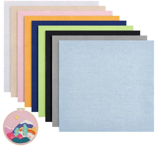 BENECREAT 18 Foglio di Tessuto Ricamato in Lino Quadrato in 9 Colori, Tessuto per Ricamo A Punto Punto 25x25 cm per Accessori di Abbigliamento e Artigianato, 2 Fogli/Colore