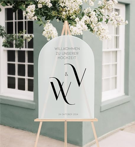 Manschin Laserdesign Willkommensschild Aluverbund personalisiert - Made in Germany - Welcome Willkommen Schild für Hochzeit (80x55cm)