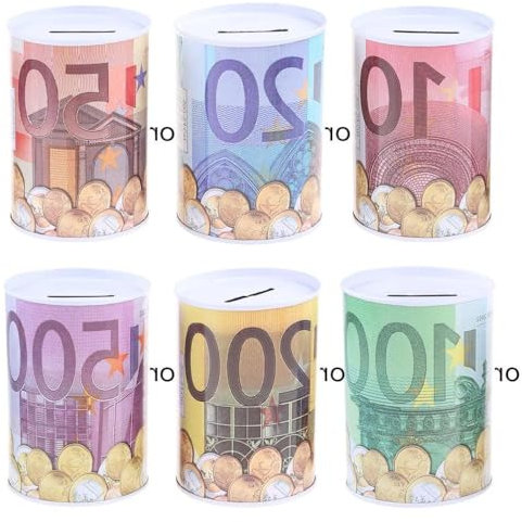 Puco Euro Dollar Picture Piggy Bank Money Box, Iron, 13cm(H) x 8.5cm(Diameter), Children's Unisex Money Savings, Home Storage Organizer