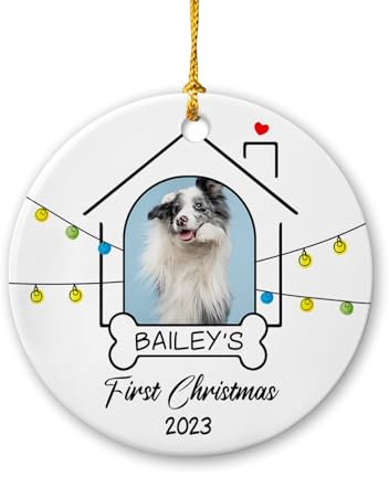 Christbaumschmuck Keramik Weihnachtsanhänger Anhänger Weihnachtsbaumschmuck Hängende Ornamente Weihnachtsdeko Das Erste Foto des Haustiers, Personalisiertes Foto Hund 2023, Bilderrahmen „Das Erste