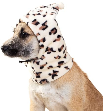 BT Bear Plüsch-Hundehüte, warme Haustierabdeckung, Wintermütze, Hundekopf-Umhüllung ruhige Ohren für Hunde, Ohrenschützer Lärmschutz für kleine mittelgroße Hunde (Leopard, L)