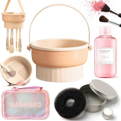 3-in-1 Makeup Pinsel Reinigungsmatte Multifunktionaler Trockenkorb mit Griff Silikon Reiniger Matte Reiniger Schwamm 150ml Professioneller Make-up Pinsel Reiniger (Gelb)