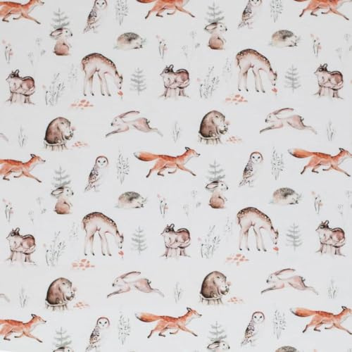 Die Stofftante Baumwolljersey | Waldtiere | Ökotex | 92% Baumwolle, 8% Elasthan | Meterware | Ab 50 cm | Für Baby- und Kinderkleidung