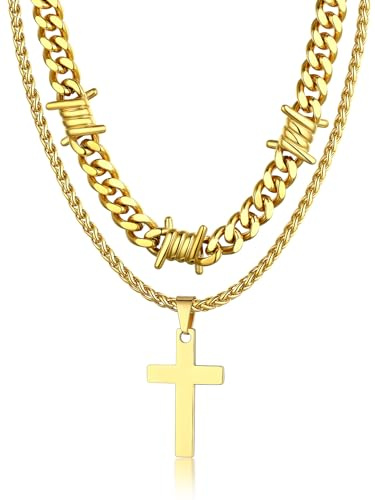 Bandmax Herren Kette Edelstahl Dornen Panzerkette 7/9mm Breit Männer Kubanische Kette Gothic Gliederkette Stacheldrahtkette Hip Hop Kette Halsband Halsschmuck für Jahrestag