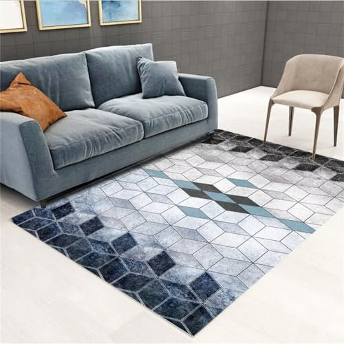 LKTRUK Tepishwohnnzimmer Rechteckiger Blauer Wohnzimmerteppich, Schlafzimmerteppich, Maschinenwaschbar Bettumrandung Teppich Rutschstopp Blau 200X280Cm 6Ft 6.7''X9Ft 2.2''