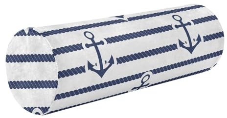 FRODOTGV Marineblaues gestreiftes Seil und Anker, Plüsch-Nackenrolle, rundes Kissen, Zylinderkissen, Couch, Nackenstützkissen