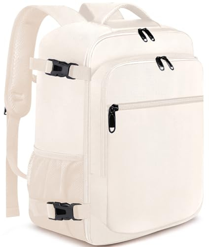 Handgepäck Rucksack für Ryanair 40x20x25 Handgepäck für Flugzeug 20L Reiserucksack für Damen mit USB Ladeanschluss Klein Reisetasche Flugzeug Carry-On Rucksack Passend für 14 Zoll Laptop, Beige
