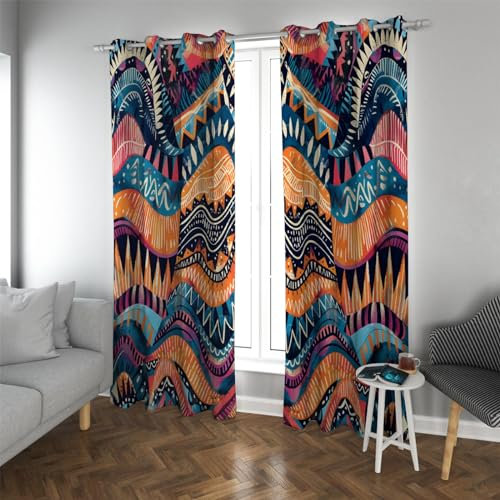 YUNART Bunte böhmische Verdunkelungsvorhänge Vintage Schallschutzvorhänge Auffällige künstlerische Vorhänge für Schlafzimmer Wohnzimmer 2 Paneele 2X W132xL200cm