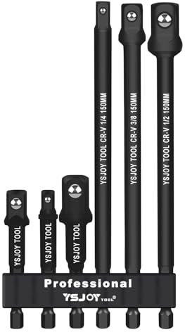 Auniwaig Impact Socket Adapter Set, 1/4-Inch Hex Shank Impact Driver Socket Extension, 1/4, 3/8,1/2 Drive Socket Adapter, Turns Impact Drill Driver To High Torque Impact Wrench (6Pcs, 3 & 6)