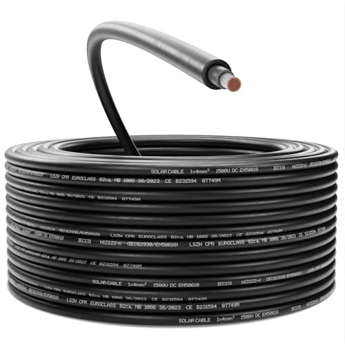 deleyCON 50m Solarkabel 4mm² - Hochwertiges Photovoltaik-Kabel für PV-Anlagen - UV-Beständig Halogenfrei für 1kV AC 1,5kV DC - Ideal für Feste Verlegung und PV-Steckkontakte - Schwarz