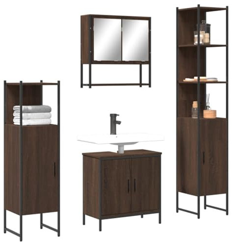 Sufrk 4-TLG. Badmöbel-Set Bad MöBel Badezimmer Set MöBel BadezimmermöBel Set Braun Eichen-Optik Holzwerkstoff - 3214714