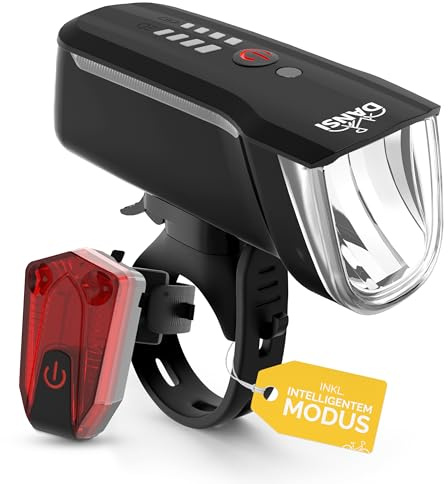 DANSI LED Light Set - Eclairage de vélo homologué StVZO avec 60, 30 & 15 Lux | Eclairage de vélo LED Avant+arrière |Ajustement Automatique de l'éclairage & Montage sans Outil| Résistant à la Pluie