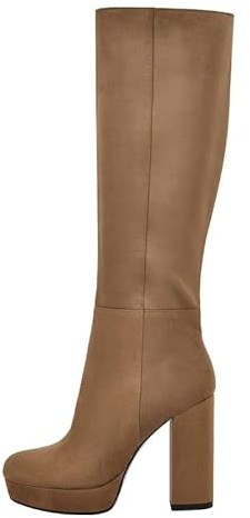 VERISSON Bottes à talons avec plateau hauteur genou Bottes longues avec talon bloc, marron, 46 EU