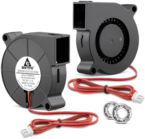 GDSTIME 2 Stück 5015 Lüfter 24V Blower Fan 50 x50x15 Doppelte Kugellager 1M | lüfter 5015 24v gebläse lüfter 50x50x15 radiallüfter 5015 24v blower fan 1000mm langes Kabel 6000U/MIN