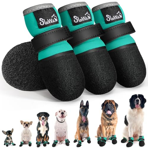 Eyein Hundeschuhe Pfotenschutz, Atmungsaktive & rutschfeste Hundesocken für Hartholzböden und heiße Sommerböden, reflektierender Hundeschuhe mit Klettverschluss für Spaziergänge im Freien (Grün, 8)