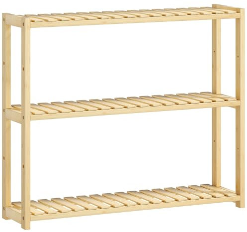 HOMCOM Scaffale da Bagno a 3 Ripiani Regolabili in 5 Livelli, Mobile Contenitore in Bambù a Parete o a Terra, per Cucina, Soggiorno e Bagno, 60x15x50 cm, Color Legno