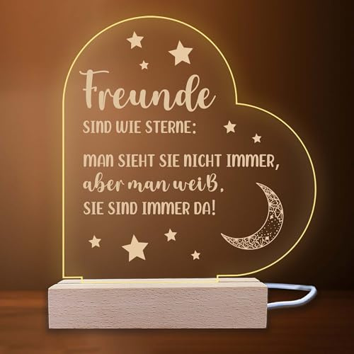 INDIGOS UG - LED Nachttischlampe - Herz rechts - Spruch 7 - Liebe, Freunde, Freundinnen - Herz mit Spruch - Nachtlicht - 3D-LED-Lampe - Geschenk, Geburtstag, Weihnachten, beste Freundinnen