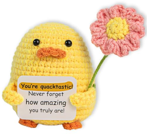 Handmade Crochet Cheer Duck (3.7x3.3) – Cute Funny Gift for Mother, Dad, Sisters, Aunties, Friends, Coworkers – Birthday, Anniversary, Graduation, Mother’s Day, Get Well (Fanstatic)