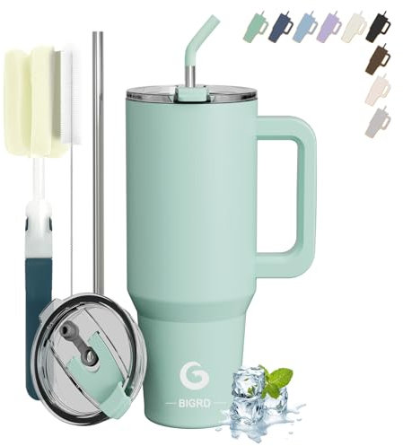 BIGRD Termo con Pajita 1.2L Acero Inoxidable 304 Antifugas - Taza Térmica Reutilizable, Asa Cómoda, para Viaje, Gimnasio, Oficina (Mint)