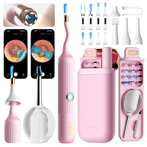 Ear Wax Removal Camera, Ear Cleaning Kit med flexibel visuell öronkamera, bärbar trådlös smärtfri öronrengöring med öronborttagningstweezer för vuxna barn husdjur (rosa)