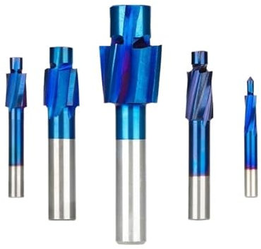 1 jeu de fraises à rainurer pilote HSS à revêtement bleu, 4 cannelures, fraises à chanfreiner, outil de travail du bois M3 M4 M5 M6