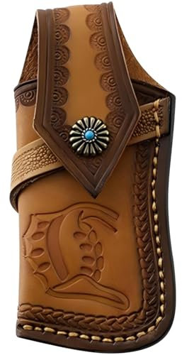 byepica Fodero per coltelli in pelle artigianale, motivo floreale, pelle bovina conciata al vegetale con bottone Western Concho, custodia di grandi dimensioni con passante per cintura